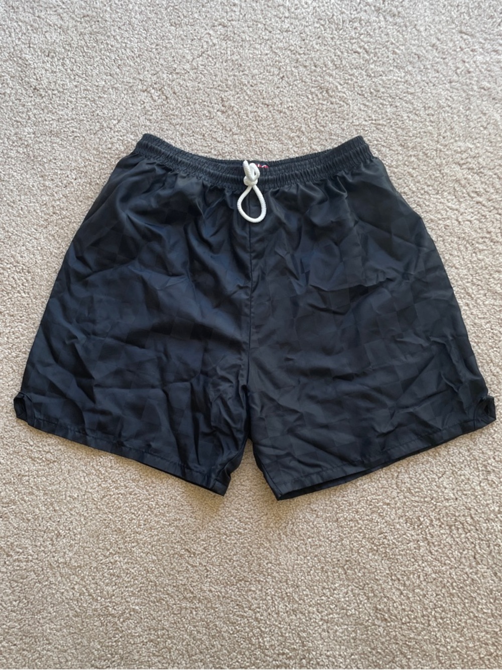 Classic Black Checkered Soccer Shorts with Drawstring